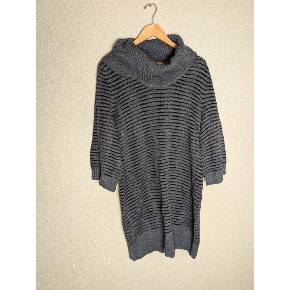 London Times Women's XL Gray Black Striped Cowl Neck Sweater Tunic Coastal